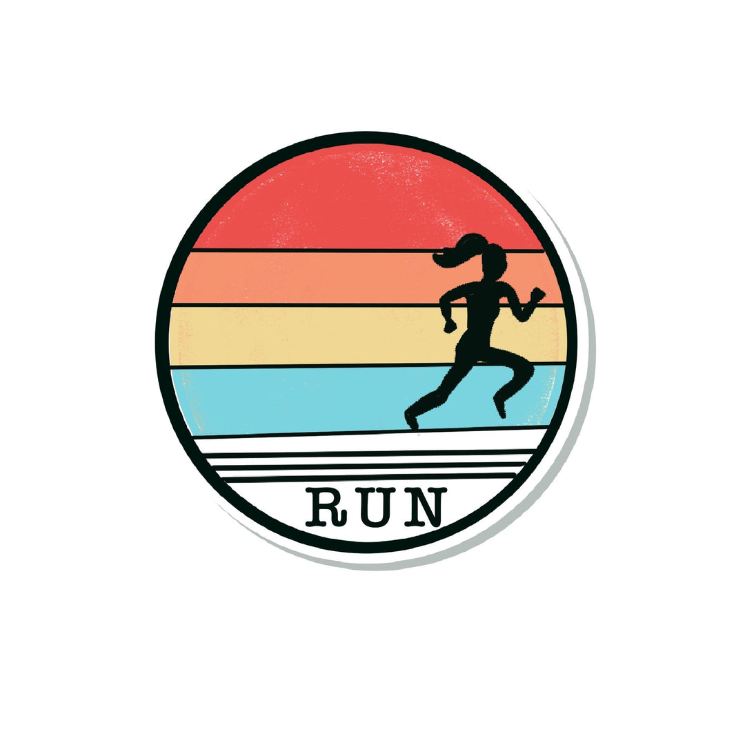Retro Run sticker with Female Silhouette by Pen and Paces