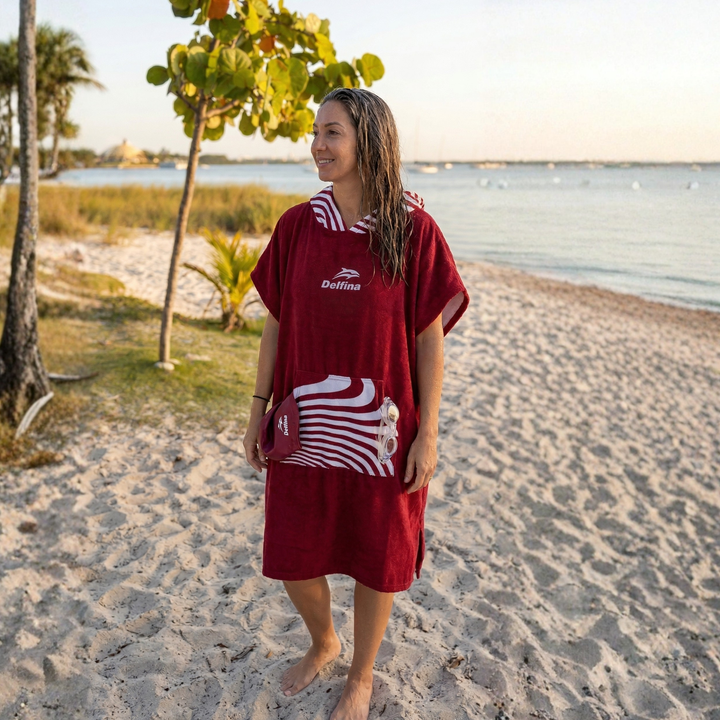Hooded Poncho Towel – Flow Maroon – view 2