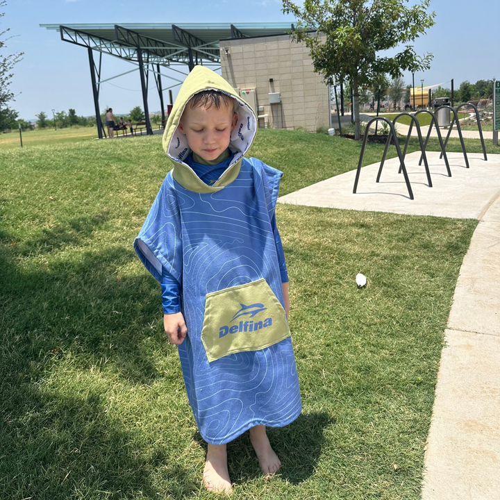 Hooded Poncho Towel – Blue Swirl – view 8