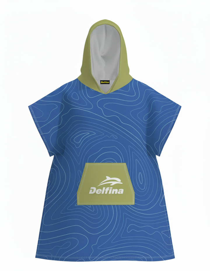 Hooded Poncho Towel – Blue Swirl – view 3