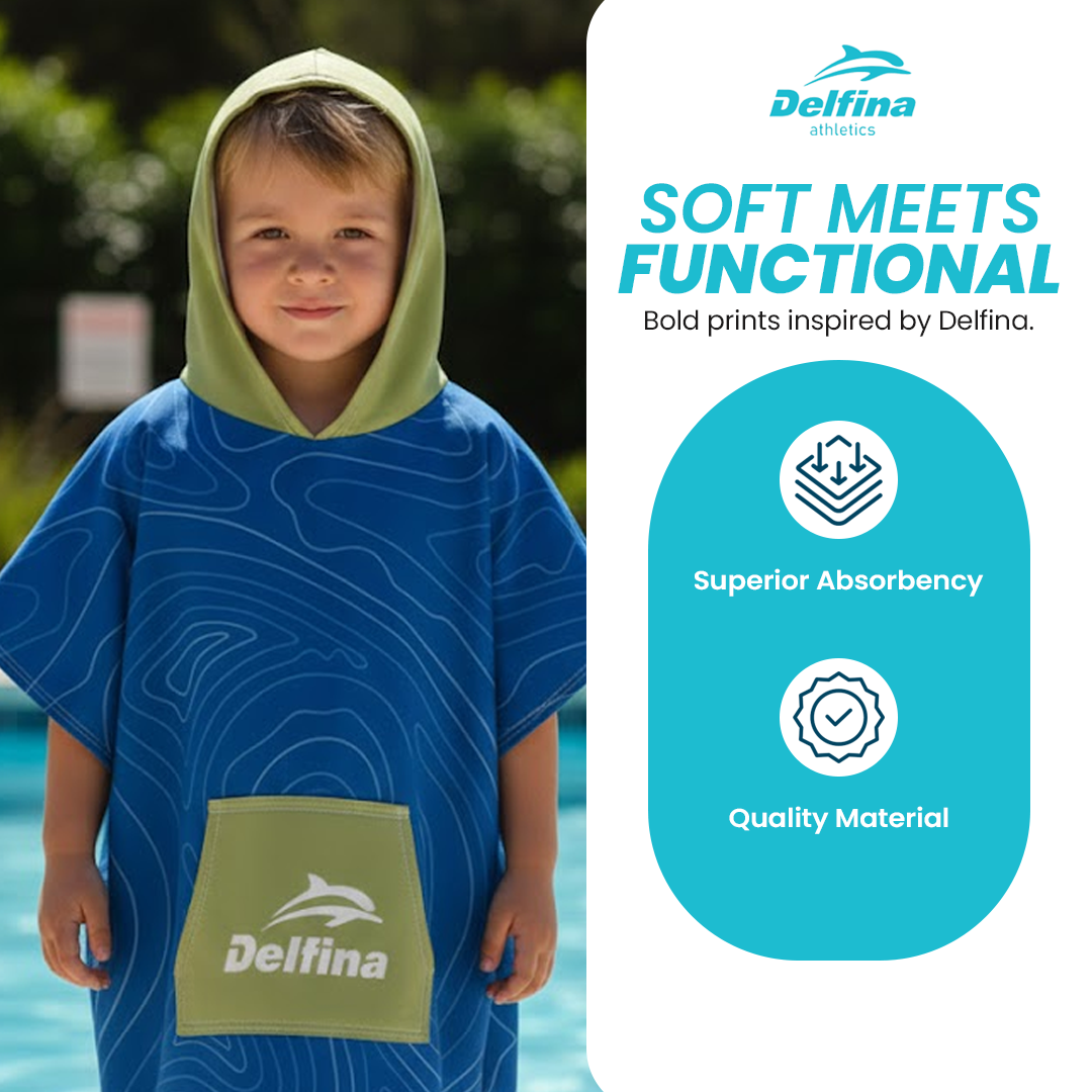 Hooded Poncho Towel – Blue Swirl – view 5