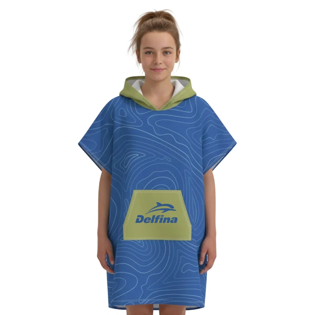 Hooded Poncho Towel – Blue Swirl