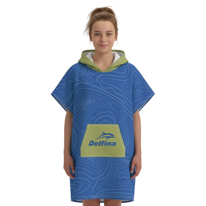 Hooded Poncho Towel – Blue Swirl