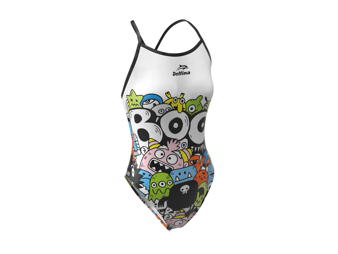 Halloween Boo White Women's Lightback One Piece Athletic Swimsuit – view 4
