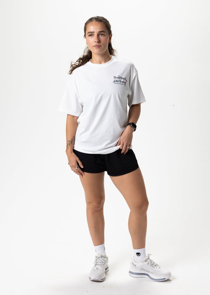 Run Hard Tee, Unisex – White