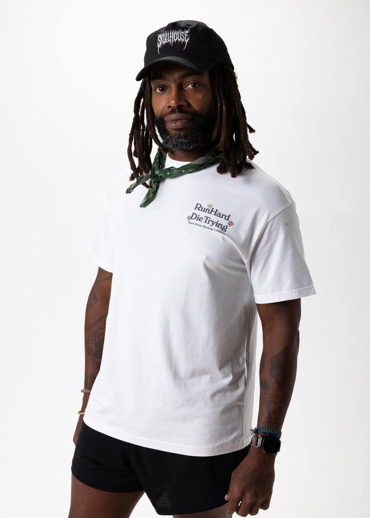 Run Hard Tee, Unisex – White