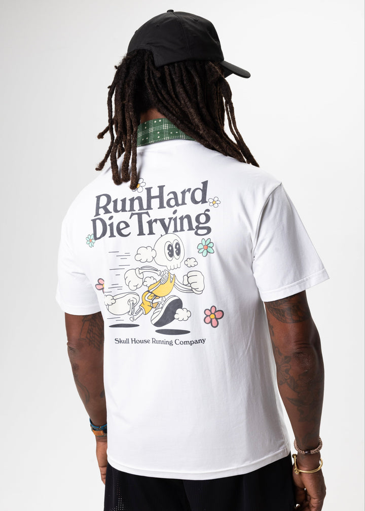 Run Hard Tee, Unisex – White