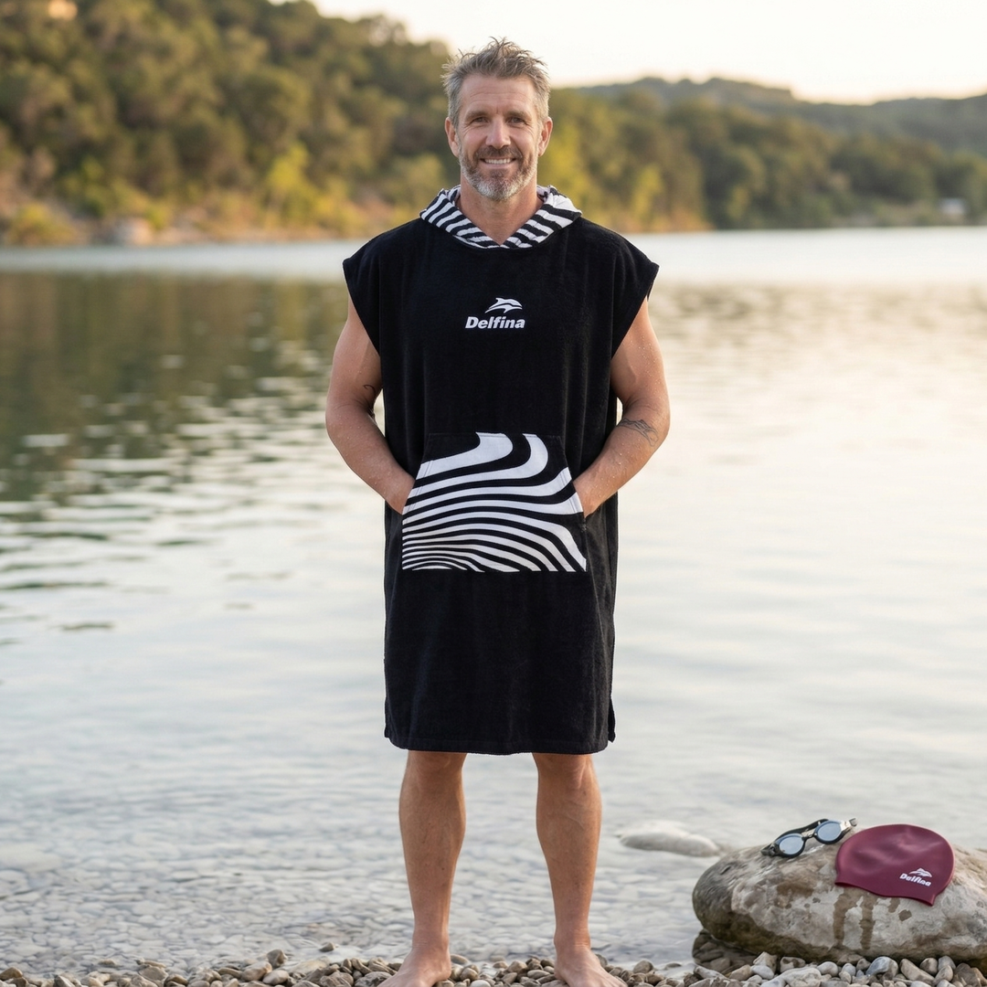 Hooded Poncho Towel – Flow Black – view 3