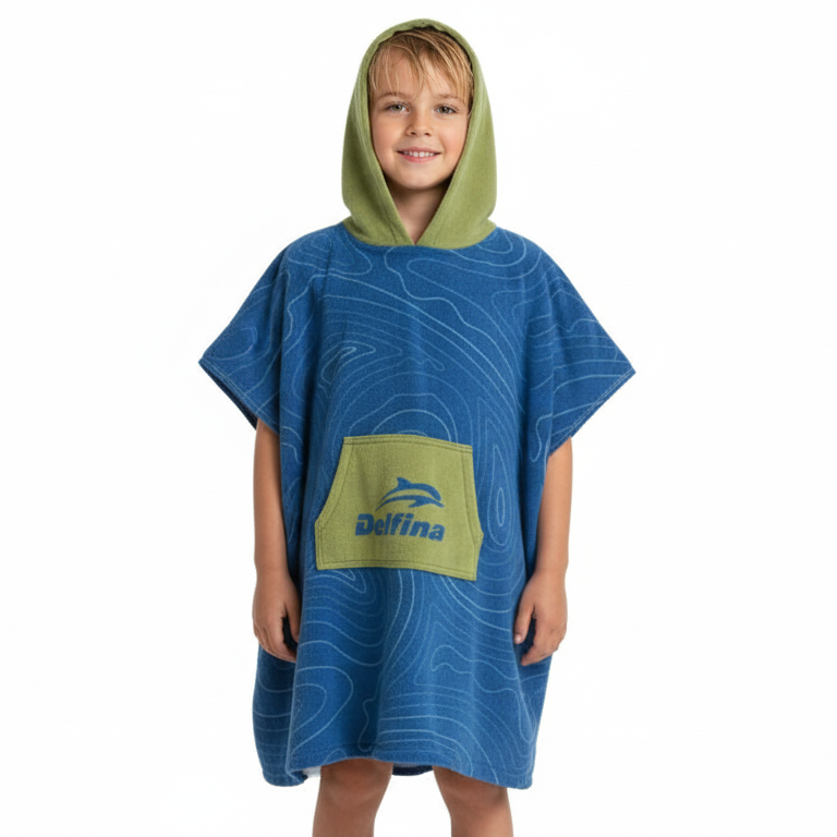 Hooded Poncho Towel – Blue Swirl – view 2