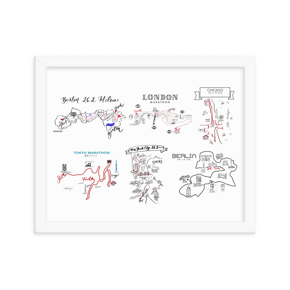 World Marathon Major Map Poster- Framed by Pen and Paces