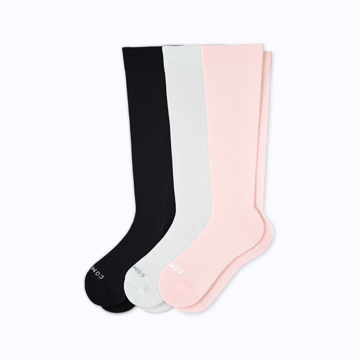 Knee-High Compression Socks – 3 Pack Solids Black/Rose/White